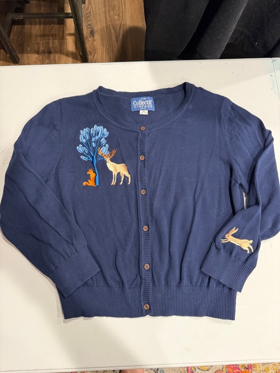 Collectif Sweaters - Collectif Vintage London Navy Embroidered Animal Cardigan